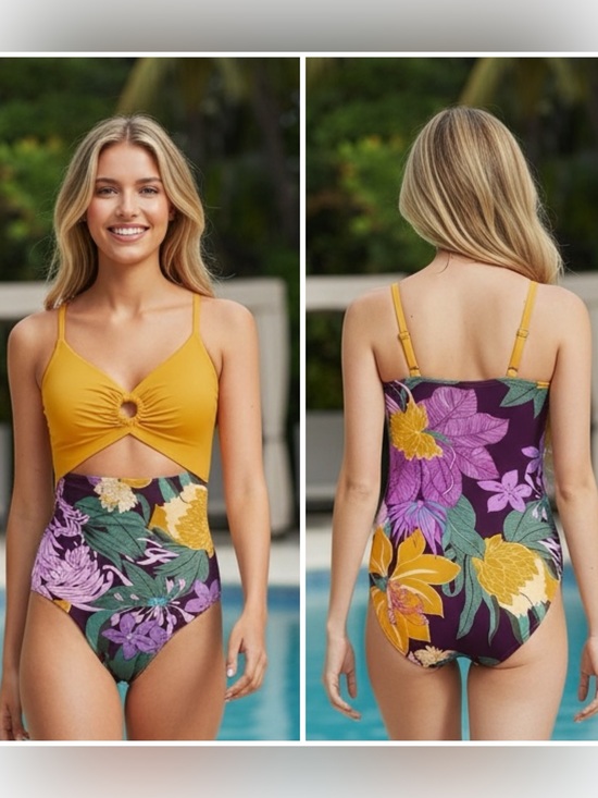 Lands' End Other - Lands' End O Ring Monokini onepieve mango and Purple Floral